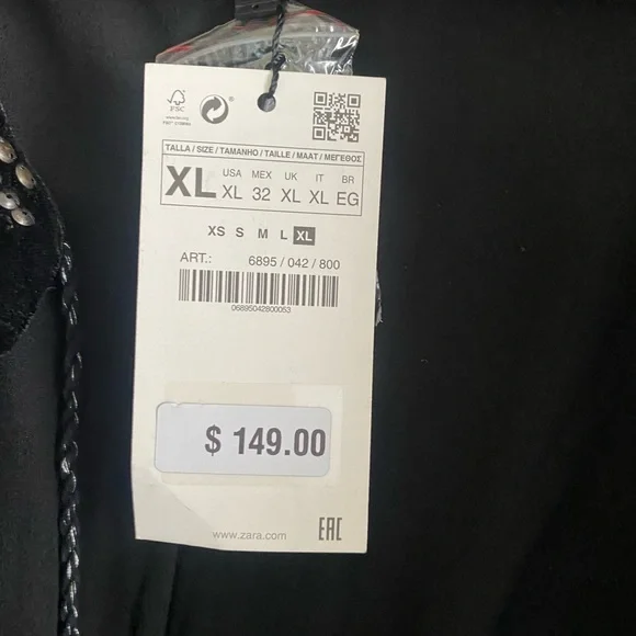 Zara Black Studded Fringe cropped jacket Blazer XL NEW! - Picture 2 of 5